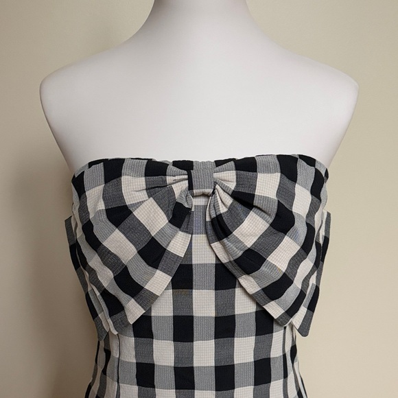 TCEC Strapless Gingham Bow Mini Dress Black Checkered Size M - Picture 3 of 5